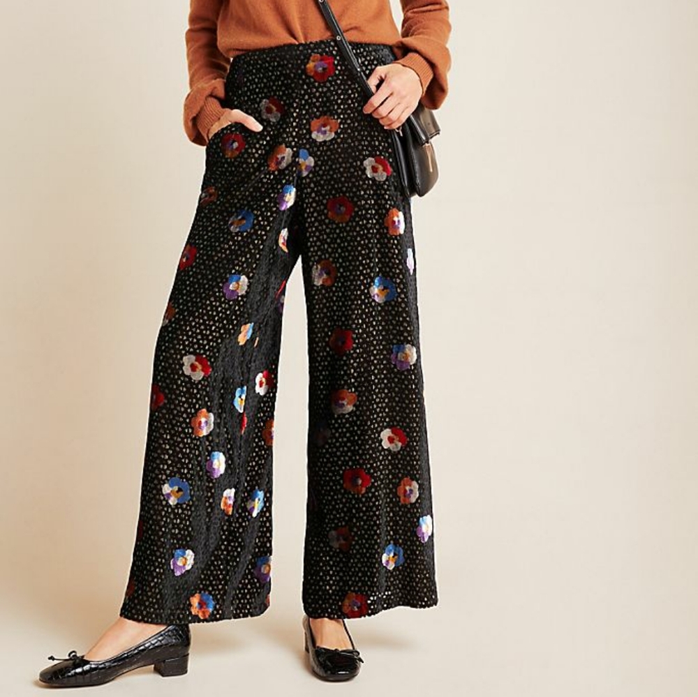 NWT Anthro Pasquette Velvet Wide-Leg Pants 10 - Picture 1 of 12